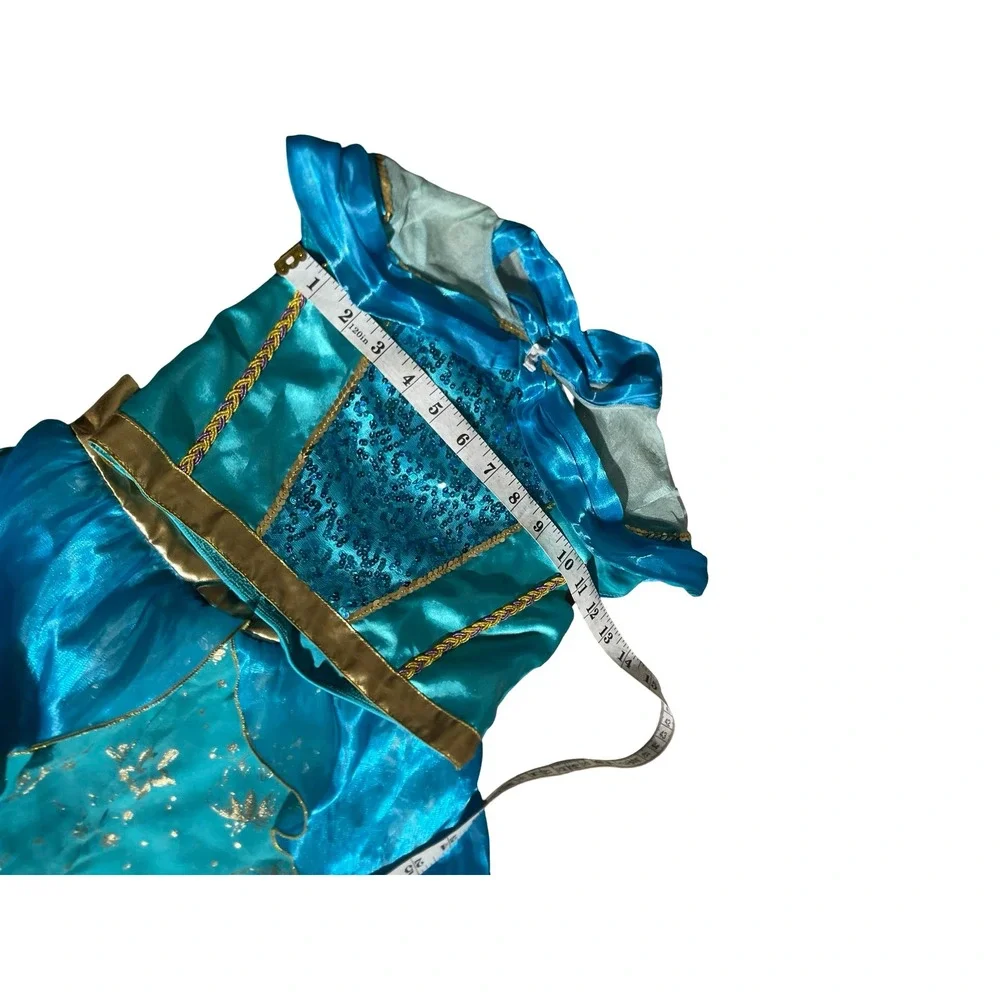Disney Princess Jasmine Costume Girls 7/8 Teal Blue Gold Sequin 2 Piece Outfit